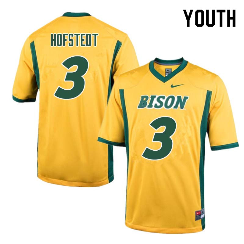Youth #3 Mason Hofstedt North Dakota State Bison College Football Jerseys Sale-Yellow - Click Image to Close